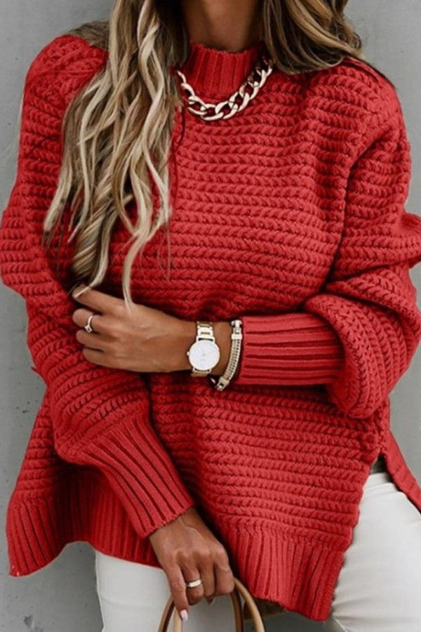 Side Slit Mock Neck Sweater