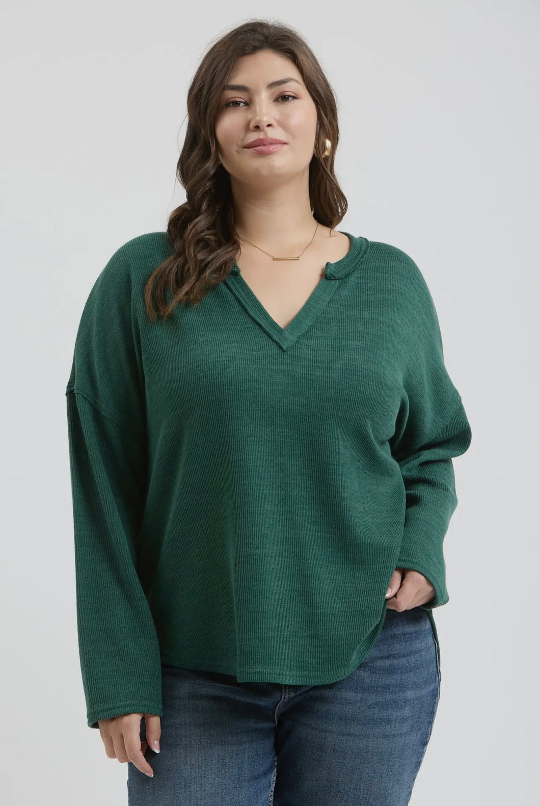 Solid Notch Neck Knit Top