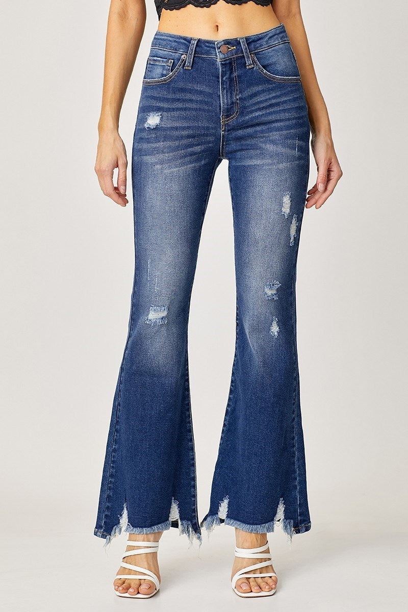 The Jaicee - High Rise Distressed Flare Jeans